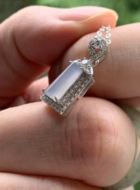 缅甸A货翡翠项链冰紫色无事牌吊坠10.5/4.8/3mmS925银锆石镶嵌