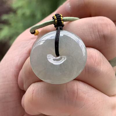 缅甸A货翡翠吊坠冰胶白色平安扣