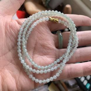 缅甸玉缅甸天然A货翡翠项链糯冰湖水绿色小米珠项链4.3mm一物一证