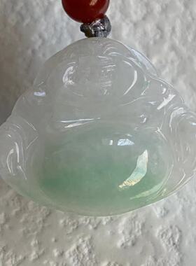 缅甸玉佛翡翠吊坠天然A货冰糯绿飘花绿色小佛公挂件弥勒佛挂件