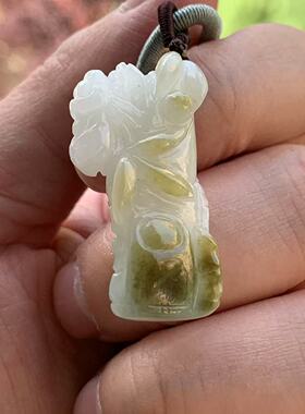 缅甸A货翡翠挂件起胶白色白月光黄色黄翡一鸣惊人节节高竹节吊坠