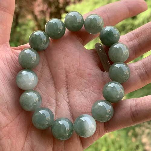 缅甸翡翠A货半山半水深绿色手串