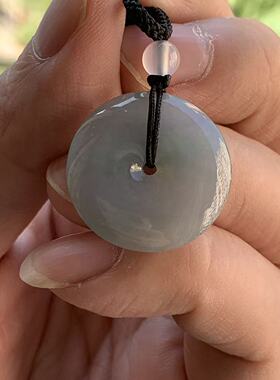 缅甸天然A货翡翠挂件老坑料烟紫色平安扣挂件22/4.7mm一物一证