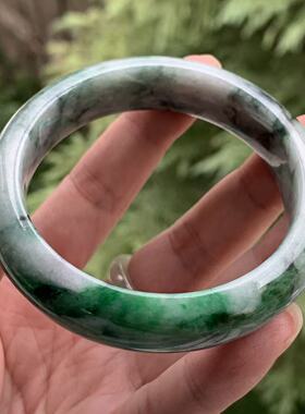 缅甸A货翡翠手镯辣绿色阳绿色乌鸡翡翠正圈手镯56.6mm一物一证