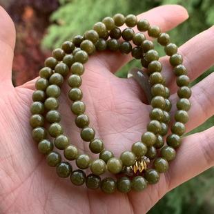 缅甸翡翠项链天然A货黄色黄加绿橄榄黄黄色翡翠圆珠项链卡6.6mm