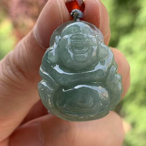 缅甸天然翡翠吊坠油青深绿色佛公