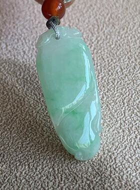 缅甸天然翡翠吊坠冰种绿色果绿色起胶福瓜吊坠葫芦叶子佛公挂件