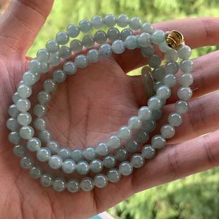 缅甸玉缅甸天然A货翡翠项链糯冰淡蓝色翡翠圆珠项链6.3mm一物一证