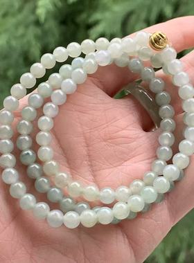 缅甸天然A货翡翠项冰胶军绿色乳白色翡翠圆珠项链6.2mm一物一证