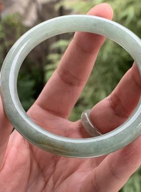 缅甸天然A货翡翠手镯军绿色黄翡美人条手镯8/7.7/56.5mm一物一证