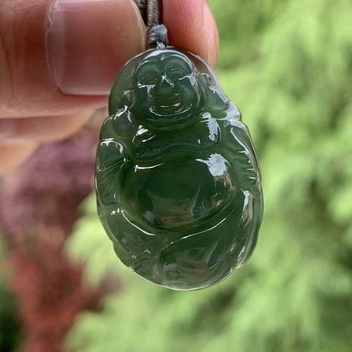 缅甸天然翡翠油青小佛公随形挂件