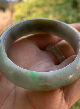 缅甸玉缅甸天然A货翡翠手镯三彩阳绿色正圈手镯53.5mm一物一证