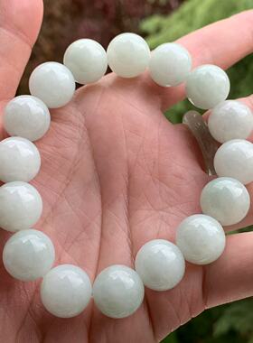 缅甸玉缅甸天然A货翡翠手串白色翡翠手串浅绿色翡翠圆珠手串14mm