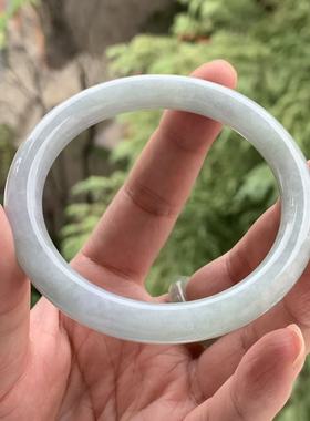 缅甸天然A货翡翠手镯淡蓝色美人条圆条手镯9/8.4/57mm一物一证