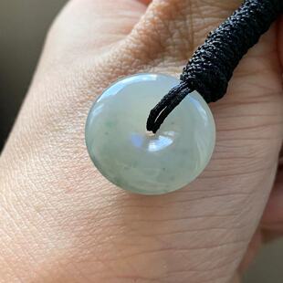 缅甸玉缅甸A货翡翠平安扣吊坠老坑料蓝色飘花小平安扣一物一证