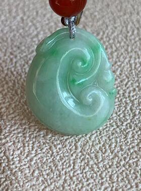 缅甸天然翡翠吊坠冰种绿色果绿色如意起胶福瓜葫芦叶子佛公挂件