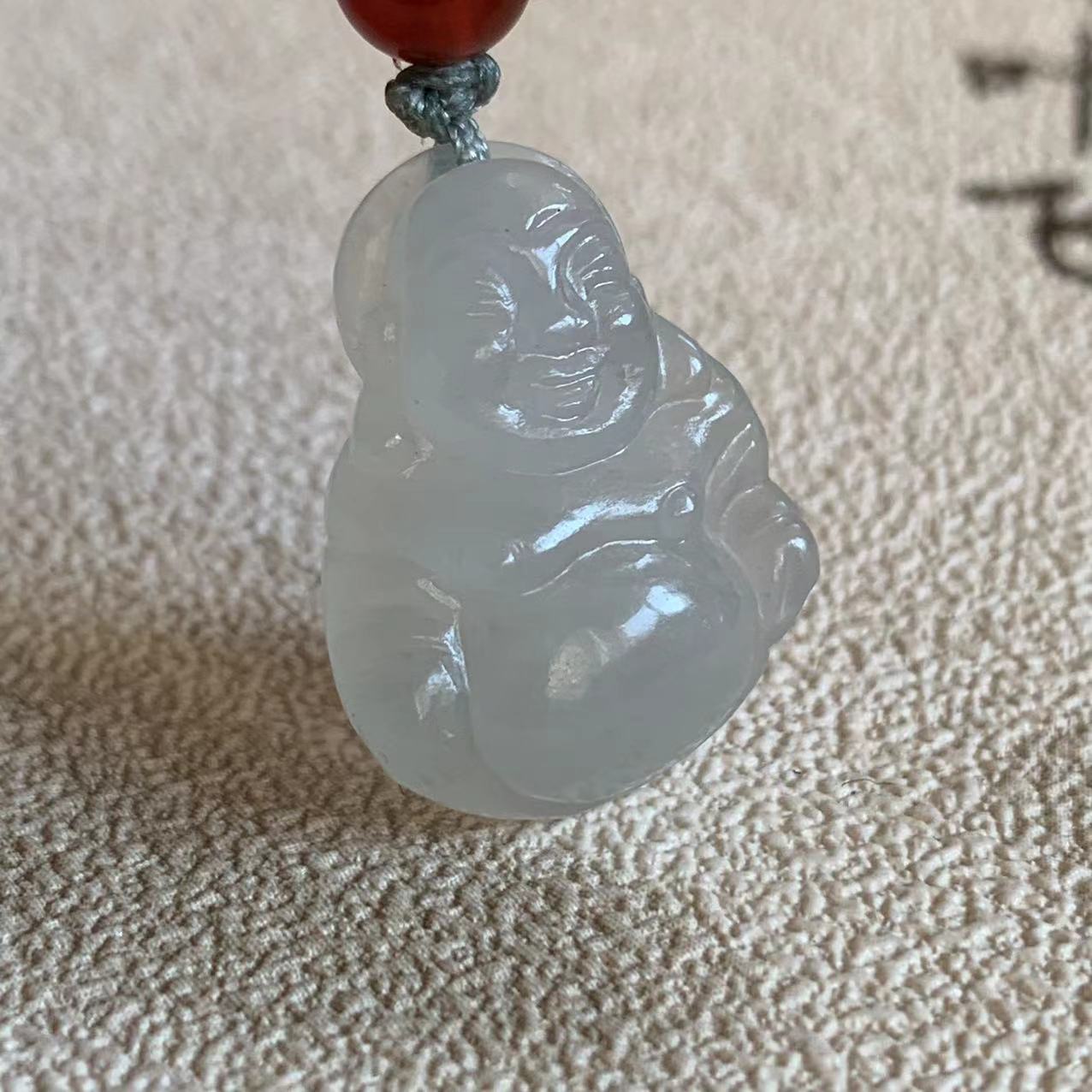 缅甸天然玉佛翡翠吊坠A货冰种白色小佛公挂件弥勒佛布袋佛吊坠
