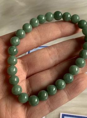缅甸A货天然翡翠绿色油青湖水浅绿色卡8mm圆珠小手串手链一物一证