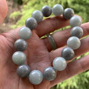 缅甸翡翠手串双色乌鸡灰色14mm