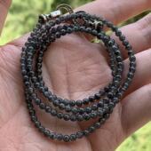 缅甸A货翡翠项链高冰种黑色乌鸡水墨丹青小米珠项链3.5mm一物一证