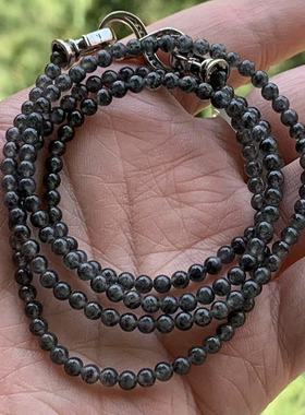 缅甸A货翡翠项链高冰种黑色乌鸡水墨丹青小米珠项链3.5mm一物一证