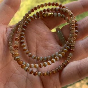 缅甸A货翡翠项链半山半水黄翡聚宝盆小米珠项链4.2mm一物一证