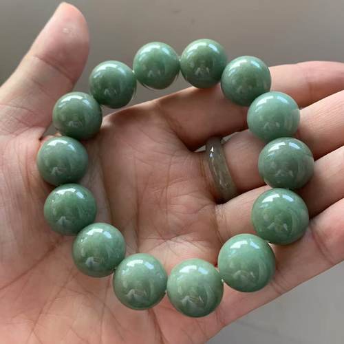 缅甸A货翡翠油青绿色手串15.6mm