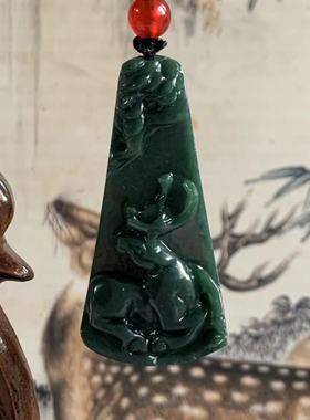 缅甸天然翡翠吊坠油青深绿色如意一路有你鹿牌山水牌龙牌随形挂件