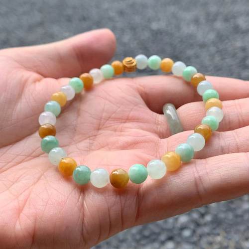 缅甸翡翠手串多彩多宝绿色红黄翡