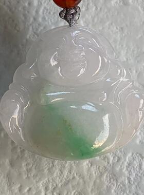 缅甸玉佛翡翠吊坠天然A货冰糯绿飘花绿色小佛公挂件弥勒佛挂件
