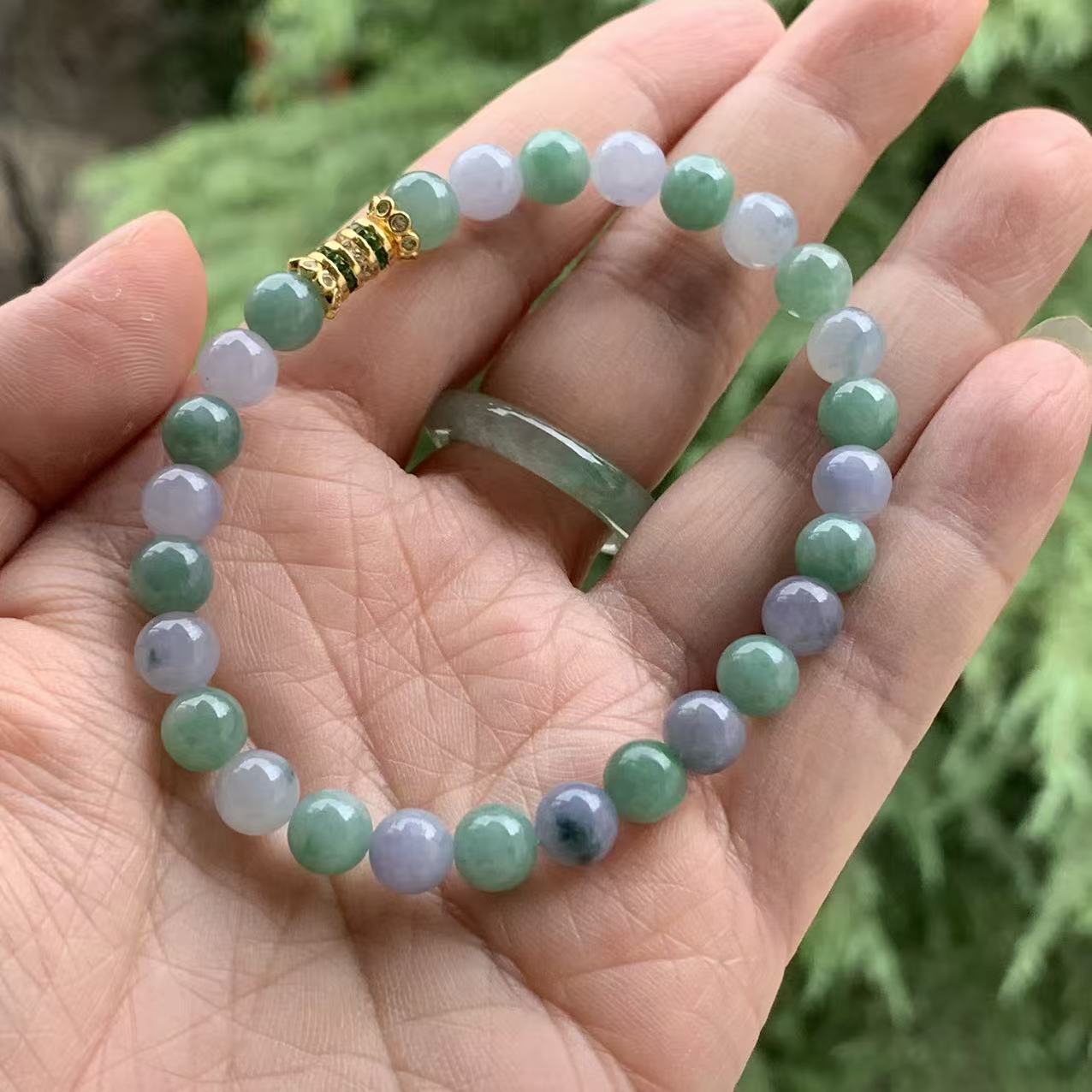 缅甸A货翡翠双彩紫色绿色小手串