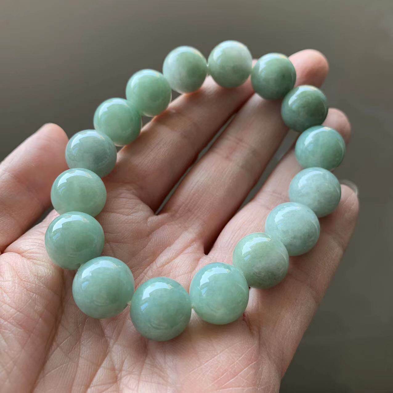 缅甸翡翠手串天然a货冰糯油青深绿色手串绿色手串绿色圆珠手串