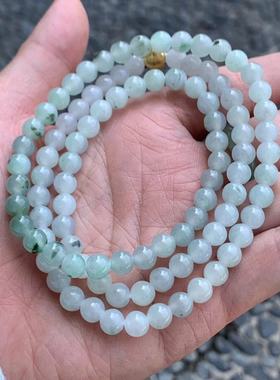 缅甸翡翠项链天然A货深绿色蓝色飘花项链圆珠项链6.7mm一物一证