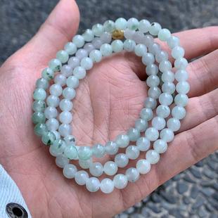 缅甸翡翠项链天然A货深绿色蓝色飘花项链圆珠项链6.7mm一物一证