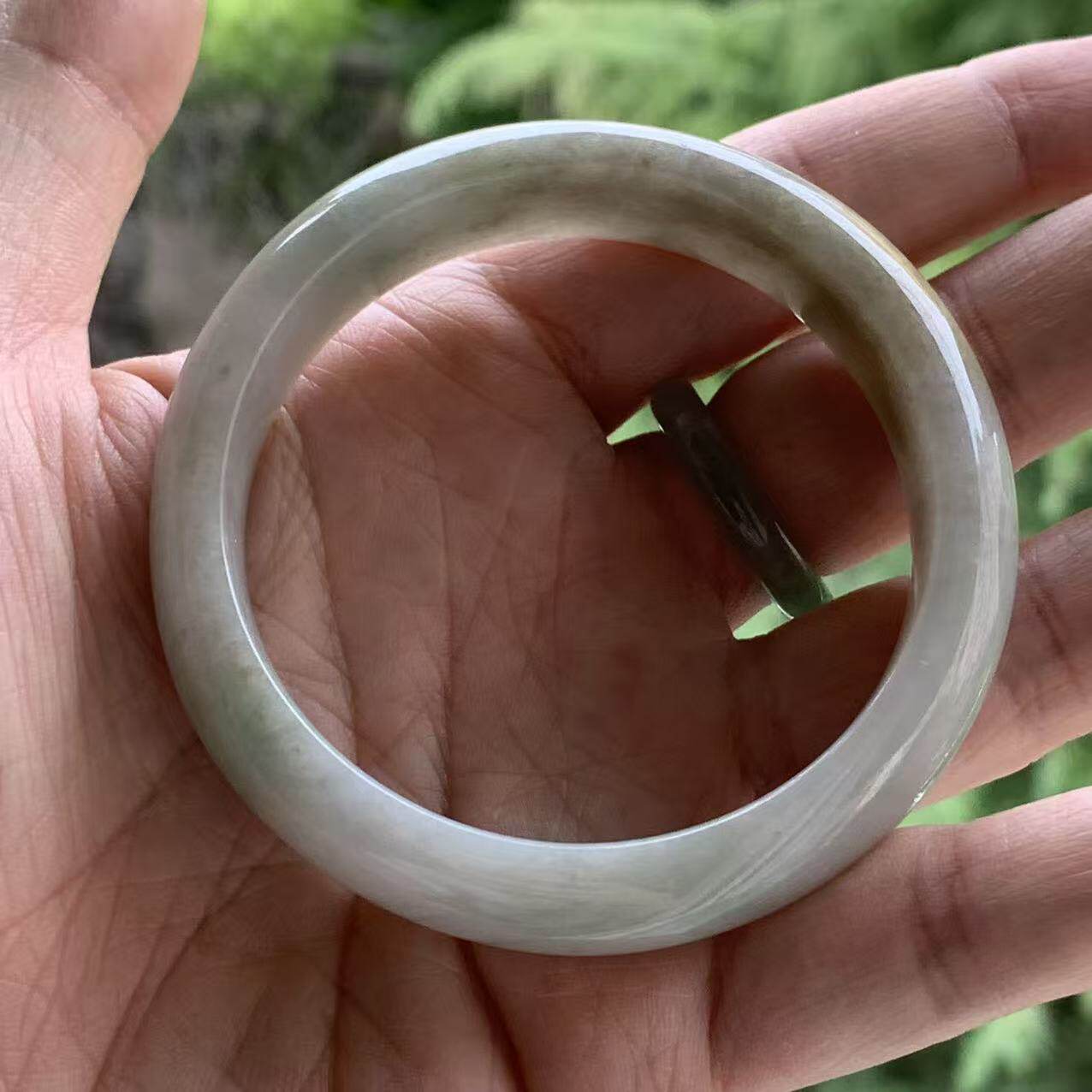 缅甸玉缅甸天然A货翡翠糯种手镯黄色白色正圈手镯55mm一物一证