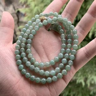 缅甸玉缅甸天然A货翡翠项链老坑料糯冰湖水绿色项链6.4mm一物一证