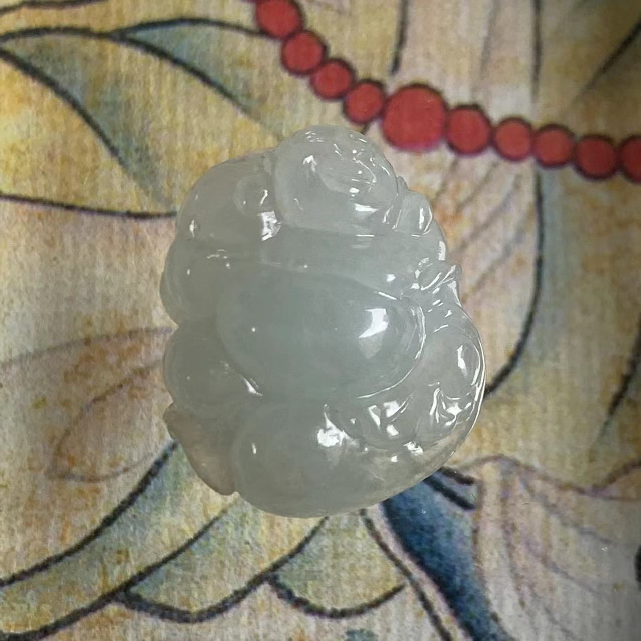 缅甸天然玉佛翡翠吊坠A货冰种白色小佛公挂件弥勒佛布袋佛吊坠