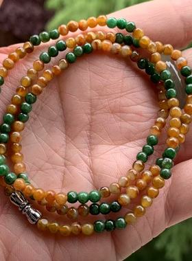 缅甸玉缅甸天然A货翡翠多宝黄翡绿色多宝小米珠项链卡4mm一物一证