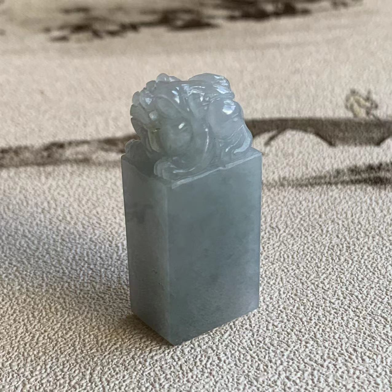 缅甸天然翡翠印章A货白色貔貅