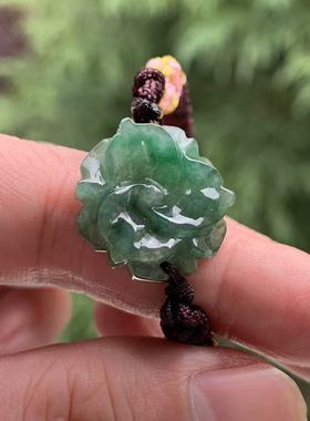 缅甸天然A货翡翠手牌军绿色冰胶雕花手牌花开富贵手牌一物一证
