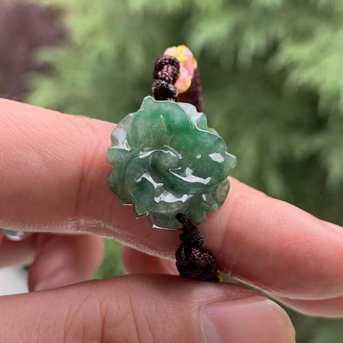 缅甸天然A货翡翠手牌军绿色冰胶雕花手牌花开富贵手牌一物一证