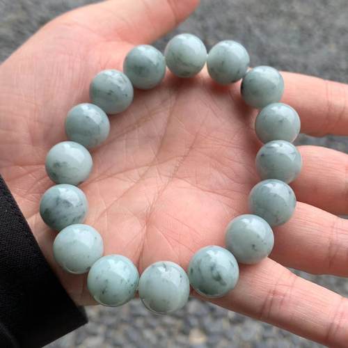 缅甸翡翠淡蓝底飘花手串13.2mm