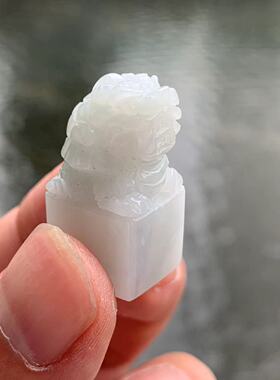 缅甸天然A货翡翠印章老坑料白色龙龟印章荣归故里摆件一物一证