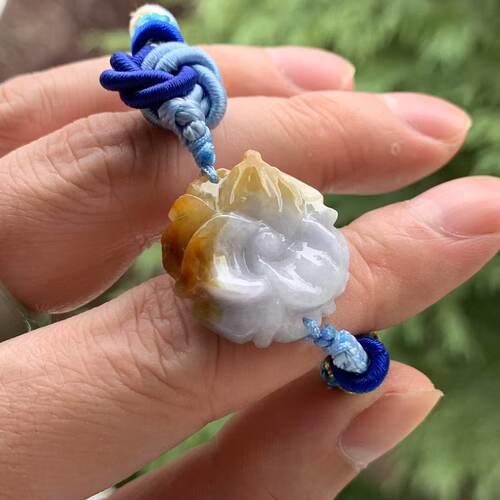 缅甸A货翡翠手牌紫色底黄翡手牌