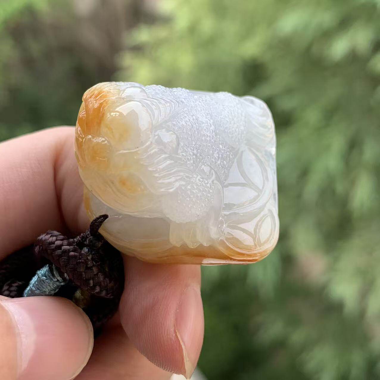 缅甸A货翡翠吊坠橙黄色黄翡金蟾起胶白色老坑料金蟾挂件一物一证