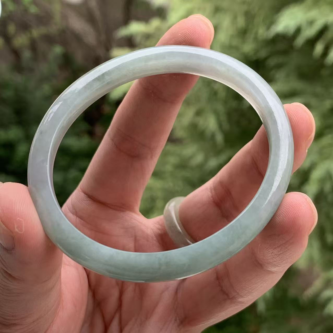 缅甸A货翡翠淡蓝色贵妃手镯58.3