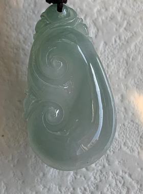 缅甸天然翡翠A货吊坠冰种绿色浅绿色冰起胶葫芦叶子佛公如意挂件