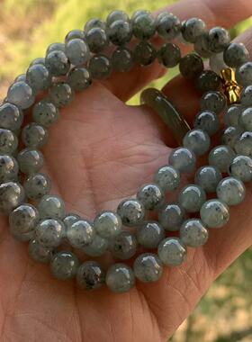 缅甸玉缅甸A货翡翠项链老料乌鸡黑色冰起胶圆珠项链7.4mm一物一证