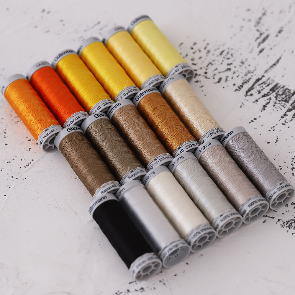 德国古特曼丝光棕黄色系法式刺绣