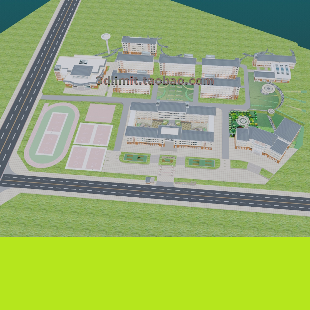 学校校园区小区obj fbx glb 3dMax C4D犀牛rhino Maya sketchup